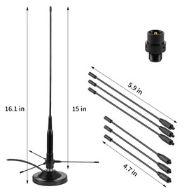 Vehicle Car Mobile Ham Radio GMRS Soft Whip Antenna with Ground Plane Kit, UHF VHF 136-174MHz 400-470MHz 2meter 70CM Magnetic Base Mount Antenna with PL259 Male/SMA Female Connector