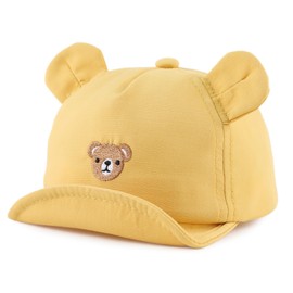 MniJiza Baby Boy Baseball Cap Infant Girls Cute Bear Ear Sun Hat Toddler Adjustable Cotton Cap for Spring Summer (3-24M, Yellow)