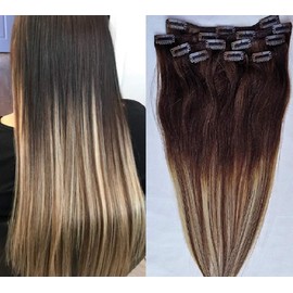 Hair Faux You 18" 80 grams 100% Ombre BALAYAGE Clip in Human Hair Extensions 7Pcs,14 clips Color # T2-6/613