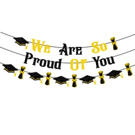 HEYINSHEN We Are So Proud of You Banner Congratulations Graduation Flag Grad Party Decorations Graduation Hat Banner High School Graduate College Grad Party Car Decorations Supplies