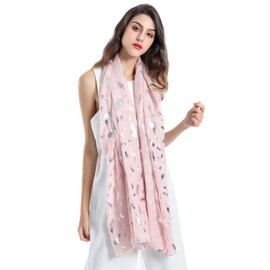 GERINLY Scarves - Silver Foil Womens Shawl Wrap Feather Print Scarf (Pink)