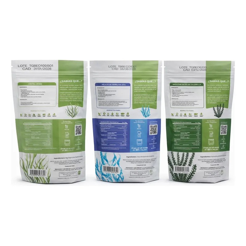 Combo 100 G Alga Espirulina Chlorella Espirulina Azul