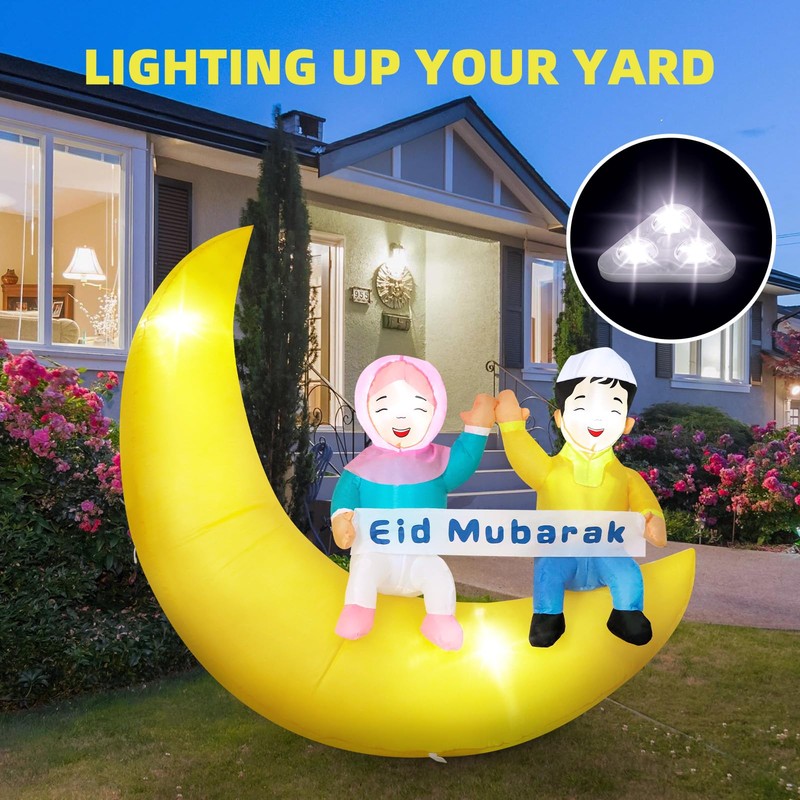 Dawdix 5FT Ramadan & Eid Mubarak Inflatable Decorations with LED