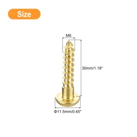 sourcing map Wood Screws M6 x 30mm Slotted Round Head Brass Self-Tapping Screw WoodWorking Screw 10 Pcs