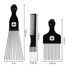 Afro Hair Pick for Men Hair Comb with Metal Pick for Afro Hair Wide Tooth Comb for Hair styling Afro Pick for Women Styling Comb Styling Tool for Natural Curly Hair Beard, 3PCS