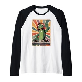 Retro Cucumber DJ Cucumbers Sound Tech Raglan Baseball Tee