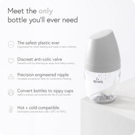 BuubiBottle Max Anti Colic Baby Bottles by Quark - With RealFeel Slow Flow Nipple for Newborns to Simulate Breastfeeding - BPA-Free, PVC-Free, Toxin-Free - 240 ml Bottle with Lid, 2 Pack - Grey
