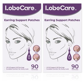 LobeCare - 180(90 x 2 Pack) Clear Ear Lobe Support Patches for Earrings - Comfortable and Hypoallergenic Earring Backs for Droopy Ears - Prevents Stretching and Tearing