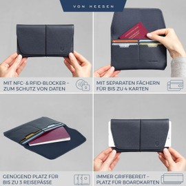 VON HEESEN Leather Passport Holder with RFID Protection - Passport Case Made of Genuine Leather - Passport Organiser for Style-Conscious Men and Women, darkblue, Landscape