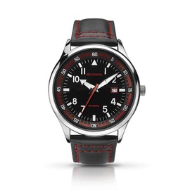 Sekonda Mens Black Leather Strap with Red Stitching Analogue Watch 1463