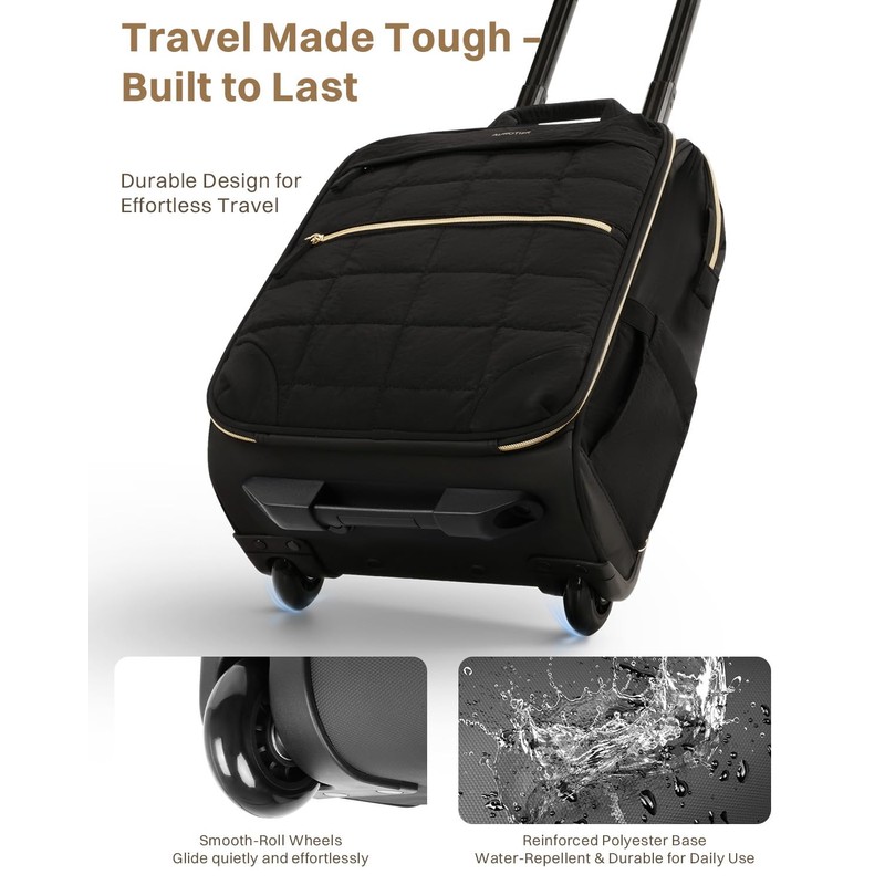 Rolling Puffer Backpack for Women, Wheeled Laptop Backpack, Short-Term Travel