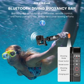 REYGEAK Floating Selfie Stick Hand Grip,with Bluetooth Remote Control,Underwater Handle Stick with Lanyard, Waterproof Monopod for GoPro Accessories Hero 13/12/11/10/9 Action Camera