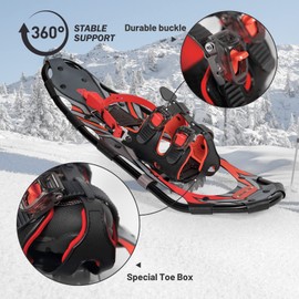 G2 25 Inches Red Light Weight Snowshoes for Women Men Youth, Set with Trekking Poles, Tote Bag, Special EVA Padded Ratchet Binding, Heel Lift, Toe Box