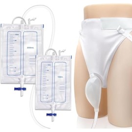 External Catheter for Men, Urine Collection Bag for Elderly Men Male Age 80, Reusable Portable Silicone Urinal with 2 Urine Catheter Bag (Elderly Men-White)