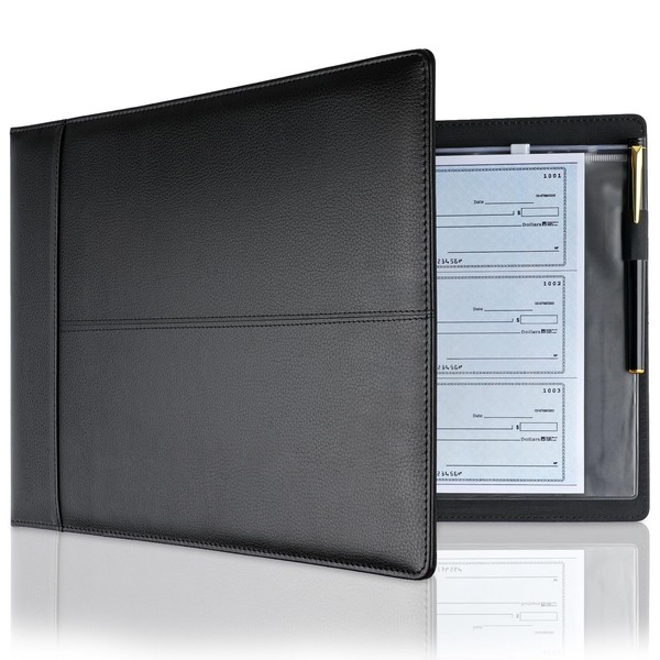 Professional 7 Ring Business Checkbook Binder, Premium PU Leather Organizer