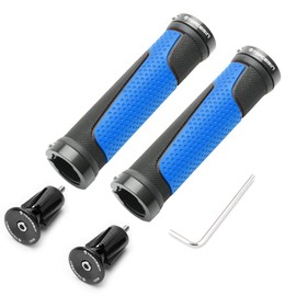 TOPCABIN Bicycle Grips,Double Lock on Locking Bicycle Handlebar Grips Rubber Comfortable Bike Grips for Bicycle Mountain BMX (Two-color black and blue + aluminum plug)