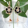 Navachi 18k Gold Plated Black Enamel Flower Crystal Chain Clear