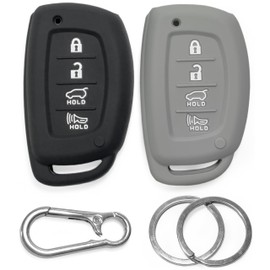 2-Pack Click&Fit Silicone Key Fob Covers Compatible with Hyundai Elantra 2013-2021, Tucson 2014-21, Sonata 2015-21, Ioniq 2019-21 – Car Remote Key Shell Rubber Protector 4-Buttons, Black+Grey
