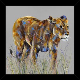 Artko Lioness Framed Print - Huntress Painting by Louise Luton - Contemporary Animal Themed Artwork - 33.5 x 33.5 cm