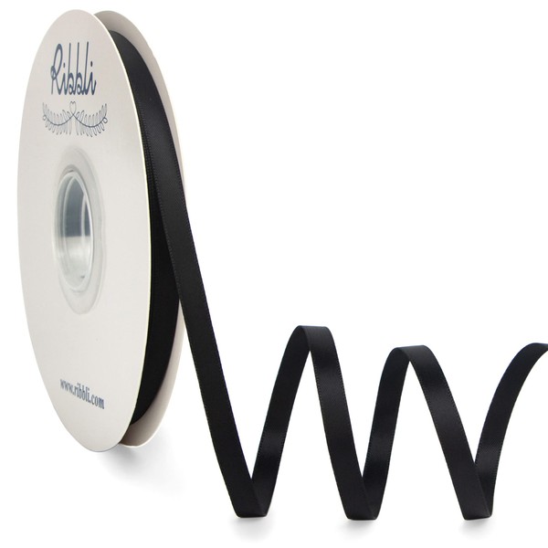 Ribbli Black Satin Ribbon,Double Faced Satin 1/4 inch x Continuous