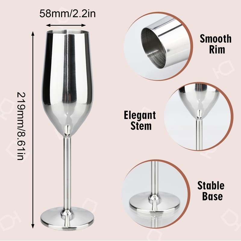 TJ Unbreakable 8 Oz Stainless Steel Champagne Flutes (2 Pack)-