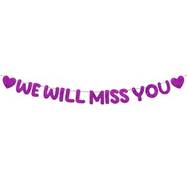 Fulmoon Pre Strung We Will Miss You Banner Glitter Bunting Graduation Retirement Party Decorations 8.2 ft Goodbye Decorations for Going Away Farewell Army Decorations Party Supplie (Purple)