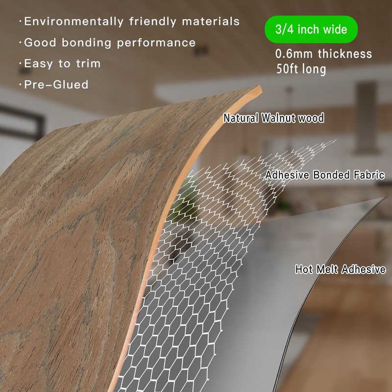 YANYE Walnut Edge Banding, 3/4 inch x 50ft roll of