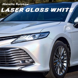 Lypumso Gloss Rainbow White Vinyl Wrap, Holographic Metallic Sparkle Wrapping Film Air Release Technology Auto Car Sticker Decal Film Sheet, Self Adhesive DIY Paint Replacement Wrap Roll 1ft x 5ft