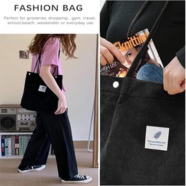 Zwenjuan Cord Tote Bag, Cord Shoulder Bag, Beach Bag, Crossbody Bag, Shopper Tote Bag, Handbag with Large Capacity, Canvas Bag, Casual Handbag for Women (Black), d'Alene to