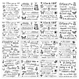arricraft 12 Sheets Inspirational Words Rub on Transfers for Crafts, Butterfly Heart Flower Rub on Transfer Stickers Village PVC Rub on Decal for DIY Home Furniture Window Wood, 14x14cm