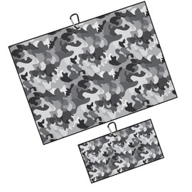 BEITUOLA Grey Black Camo Golf Towel 2 Packs Camo Golf Towels for Golf Bags Men Women Camouflage Microfiber Waffle Golf Towel with Clip Funny Golf Gift Accessories
