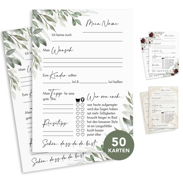 50 Wedding Guest Cards to Fill In - Guest Book Cards for Wedding - Guest Book Pages - Wedding Game - Eucalyptus