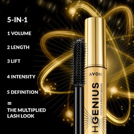 Avon Lash Genius Multitask & Multiply Mascara Blackest Black with Smart Control Brush and Quick-Glide Gel Formula for Full Volume, Length, Lift, Intensity and Definition, 10ml