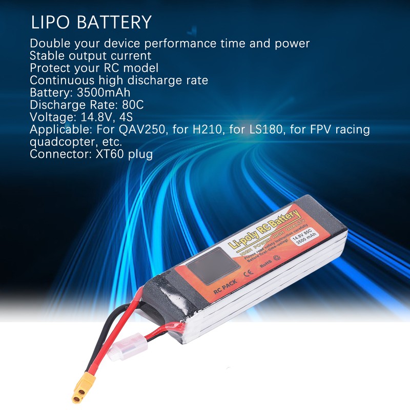 3500mAh Lipo Battery 80C Discharge Rate 14.8V 4S XT60 Plug