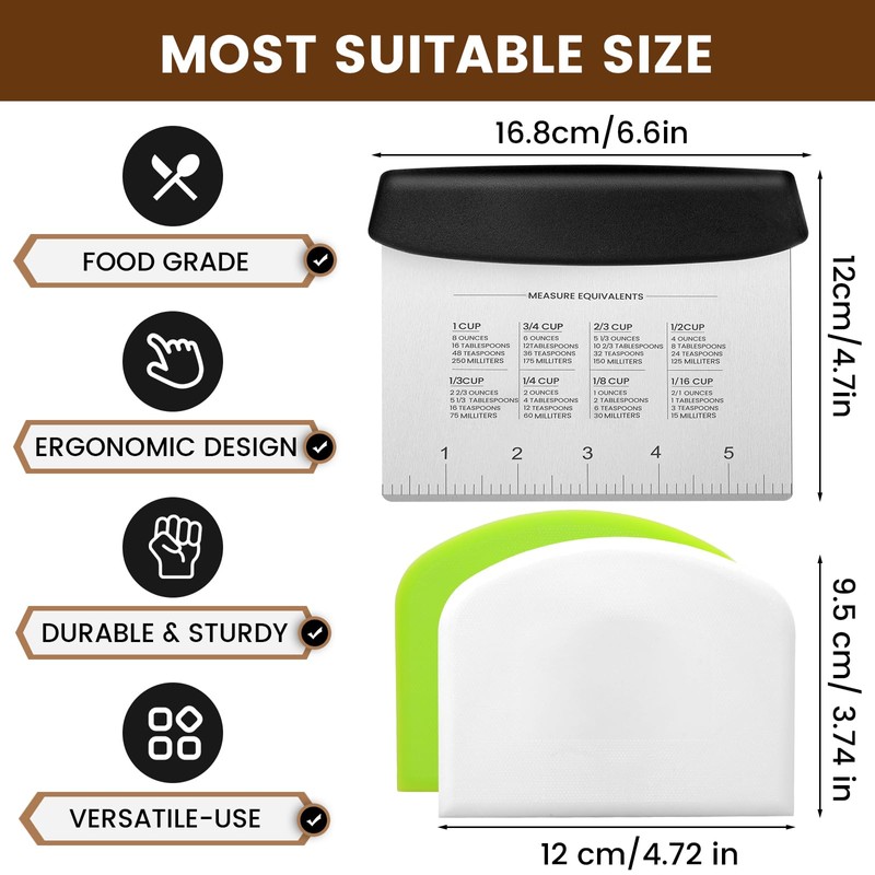 SCHVUBENR Dough Scraper Set with 2 Flexible Bowl Scrapers -