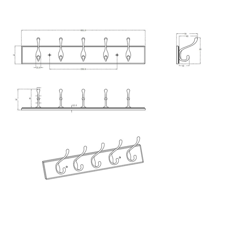 Richelieu Hardware NH02021030 Utility Hook Rack 23-7/8 in (605 mm),