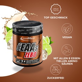 IronMaxx 100% EAAs Zero - Cola-Limette 500g Dose | EAA-Pulver, Vegan Und Zuckerfrei Mit Allen 8 Essentiellen Aminosäuren | Fruchtiger Geschmack, Frei Von Konservierungsstoffen