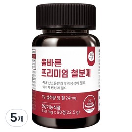 Right Health Food Premium Iron Supplement, 90 Tablets, 5 Pieces / 올바른건강식품 프리미엄 철분제, 90정, 5개