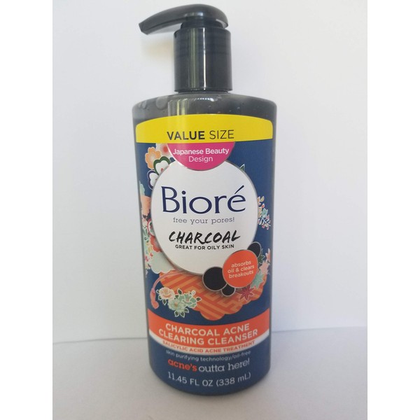 Bioré Charcoal Acne Clearing Cleanser- Japanese Beauty Design 11.45 Oz(338 mL)