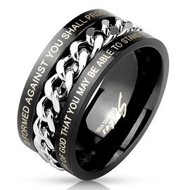 Isaiah 54:17 & Ephesians 6:11 Black Stainless Steel Spinner Ring Chain with Bible Verse (11)