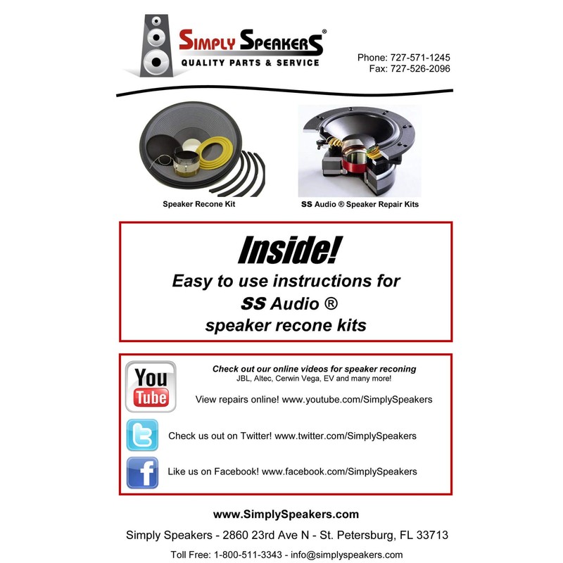 SS Audio Recone Kit for 15 Inch Cerwin Vega 153EH,