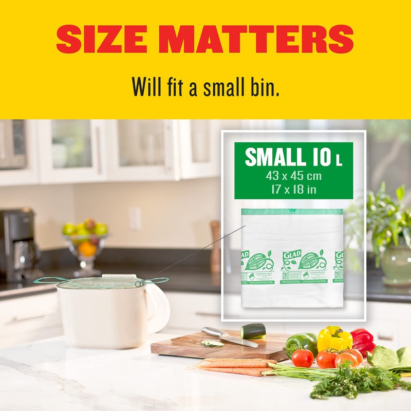 Glad 100% Compostable Drawstring Bags - Small 10 Litres -