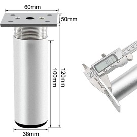 Rusoz 4Pcs Adjustable Furniture Legs,Metal Table Legs 100 mm Matt Sliver Aluminum Alloy Round Sofa Feet Replacement Adjustable Height 0-10 mm with Screws for Cabinet,Bed,and Wardrobe