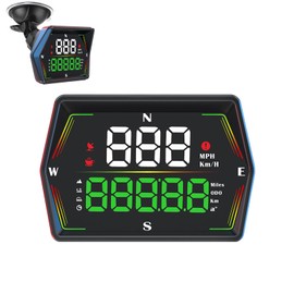Car HUD Heads Up Display Digital GPS Speedometer LED Display MPH Speed Compass Overspeed Alarm Fatigued Driving Reminder, Plug & Play for All Vehicles