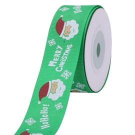 Trimming Shop Green Christmas Grosgrain Ribbon – 25mm x 10 Yards | Santa Claus & Snowflakes Print Ribbon for Gift Wrapping, Crafts, DIY Decor, and Holiday Party Supplies