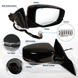 Lqito Right Passenger side Mirror Fits 2013-2017 Honda Accord with Power Glass Heated turn signals and Camera Match Black Replace 76200T2GA42ZC (12Pins)