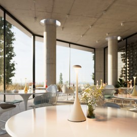 SIGOR Nudrop - Dimmbare LED Akku-Tischleuchte Indoor & Outdoor, IP54 spritzwassergeschützt, Höhe 29,2 cm, aufladbar mit Easy-Connect, 12 h Leuchtdauer, dünenbeige