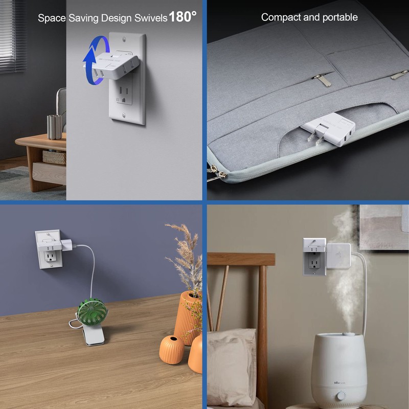ETwinCoo 3 Way Flat Wall Outlet Extender Safe AC Adapter