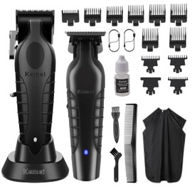 KEMEI Hair Clippers and Trimmers Set Professional, Barber Clipper for Hair Cutting, Rechargeable Electric Trimmers for Men, T-Blade Grooming Kit with 11 Guide Combs for Family