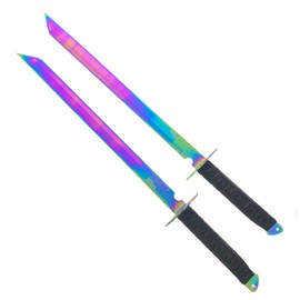 Tactical Master 26" Twin Fixed Blades Machete. 2 PCS Tactical Katana, Swords. For Collection, Gifts, And Outdoor Camping Cut Ropes, Small Branches (Rainbow-77)